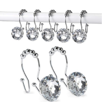 304 Stainless Steel Acrylic Crystal Rhinestone Bathroom Double Hook Unique Decorative Shower Curtain Hooks For Shower Curtains