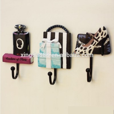 multi-function wrought iron decorative coat hooks wall mounted /fashion design resin wall hooks, coat hooks